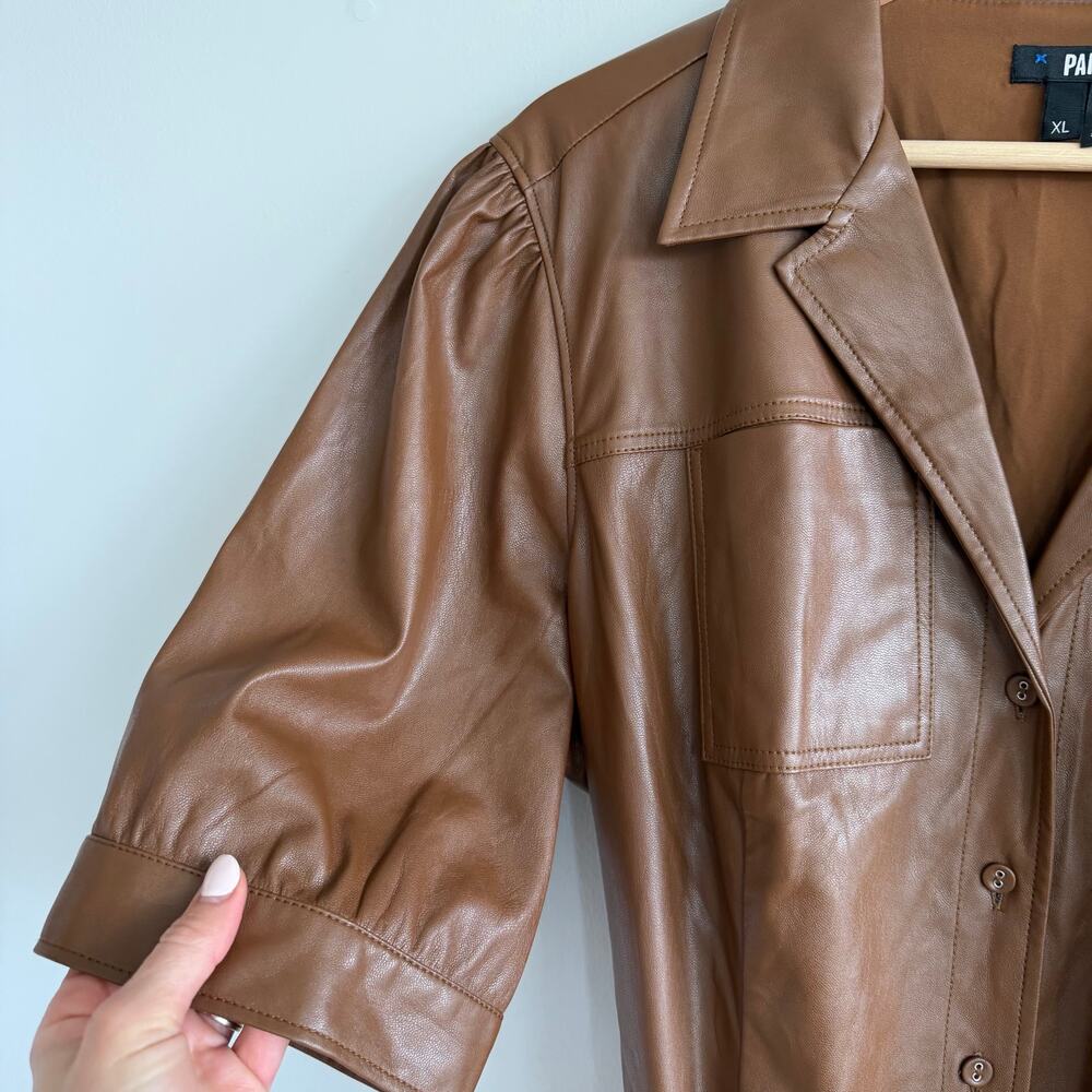 Paige Mayslie Faux Leather Button Front Belted Mini Dress Brown XL - Picture 5 of 11